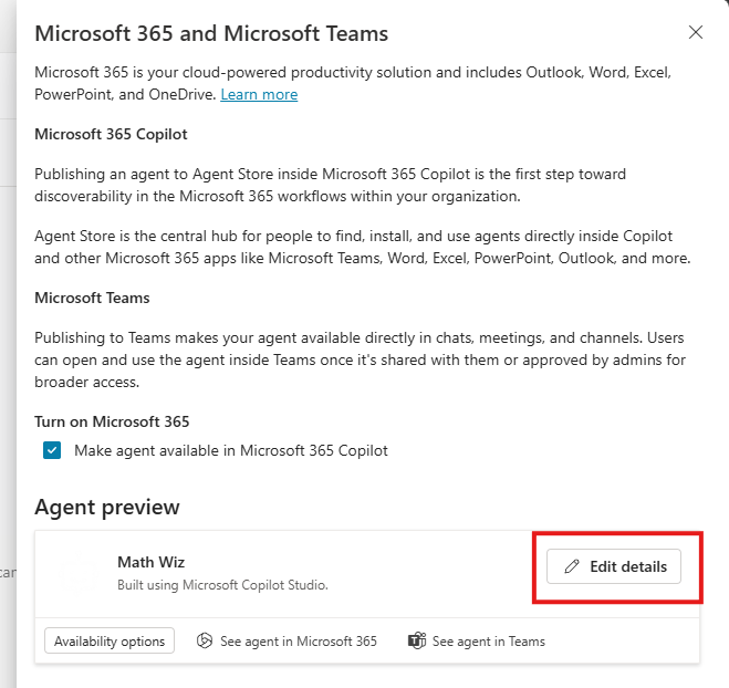 Publish settings — click Edit details