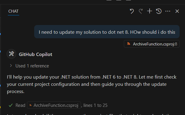 Screenshot of the prompt and Copilot's initial response